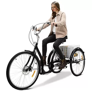 26 Zoll 3 Räder Dreirad für Erwachsene,6-Gang Seniorenfahrrad m/ Einkaufskorb - Bild 1 von 14