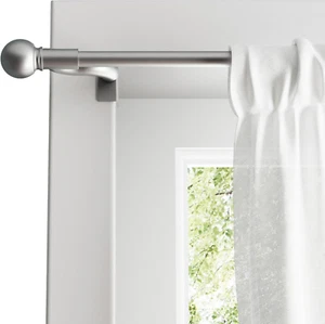Tension Curtain Rod, No Drill Adjustable Window Curtain Rod with Decorative roun - Picture 1 of 6