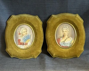 PAIR OF ANTIQUE FRENCH HAND PAINTED MINIATURE PORTRAITS-416 - Picture 1 of 8