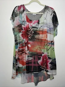 Avenue Sz 18/20 , Sleeveless, Stripped Tank Embellished, Floral Sheer Overlay - Picture 1 of 8