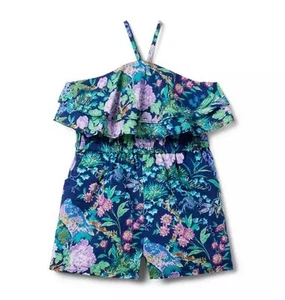 Janie And Jack Shorts Romper Navy Blue Floral Sleeveless EUC Size Girls 10 - Picture 1 of 8