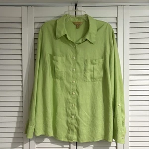 Green long Sleeve Button Shirt Women’s 22W Investments Gold Label 100% Hemp - Picture 1 of 2