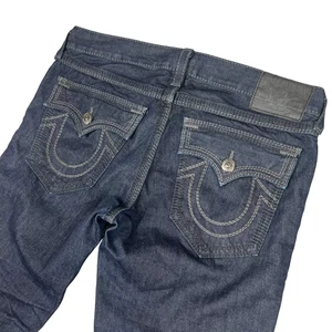 VTG True Religion Jeans Mens 38x32 Blue Ricky Big T Flap Straight Raw Denim USA - Picture 1 of 11