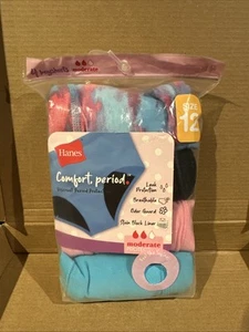 Hanes Period Underwear Girls 12 Hipsters Moderate Protection 4 Pairs - Picture 1 of 2