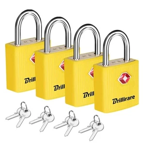 BRILLIRARE 4 Pack TSA Approved Luggage Locks with Keys, Travel Padlock, Zinc - Picture 1 of 8