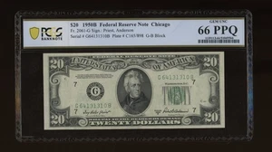 DBR 1950-B $20 FRN Chicago Gem Fr. 2061-G PCGS-B 66 PPQ Serial G64131310B - Picture 1 of 2