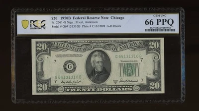 DBR 1950-B $20 FRN Chicago Gem Fr. 2061-G PCGS-B 66 PPQ Serial G64131310B - Image 1 of 2