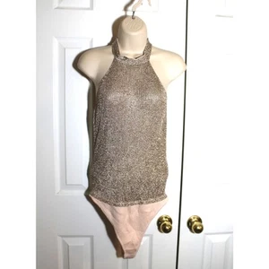 Intimately Free People Gold 'Shine Be Fine' Metallic Mesh Bodysuit sz S NEW - Picture 1 of 5