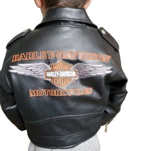 Harley-Davidson Child Size 4 Biker Jacket Faux Leather Multi Zipper/Pocket Vtg - Picture 1 of 16
