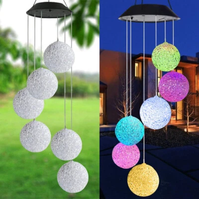 Solar Wind Chimes Lights LED Balls Color Changing Hanging Lamp Garden Home Decor - Image 1 of 4