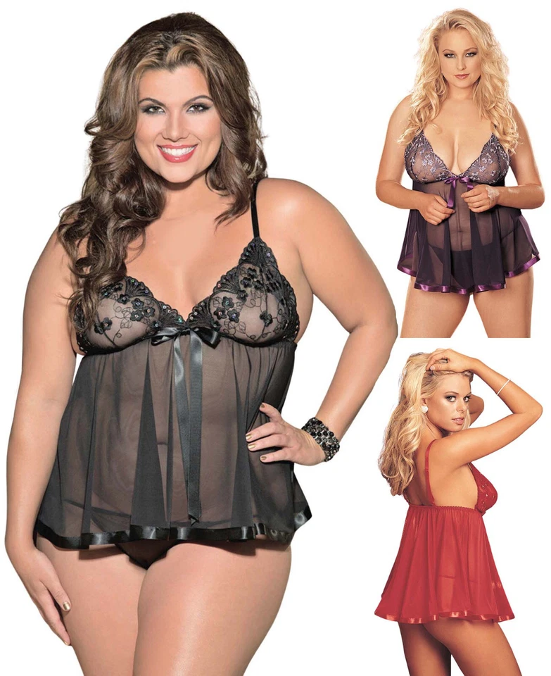 Shirley 婴儿娃娃内衣套装亮片刺绣和透明网加大码大号 — 第 1/4 张图片