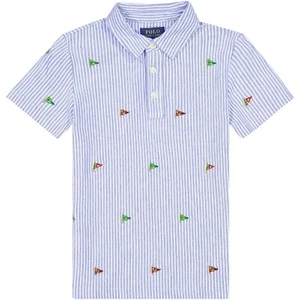 Polo Ralph Lauren Kids Boy's Flag Embroidered Striped Shirt, Blue, Large (14-16) - Picture 1 of 3