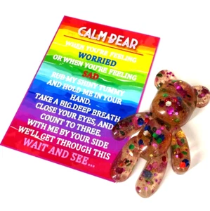 Rainbow Resin Calm Bear Anxiety Stress Reliever worry bear companion with Poem C - Picture 1 of 5