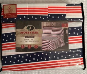 NUOVO set lenzuola a righe muschio rovere patriottico rosso bianco blu stelle COMPLETO - Foto 1 di 6