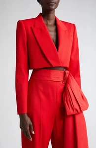 Alexander McQueen Wool Crop Tuxedo Jacket, Lust Red, IT 40 ( US 4 ) - Picture 1 of 9