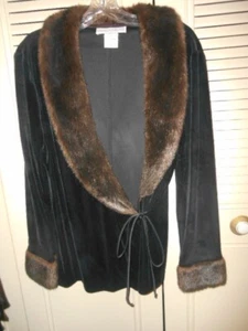 FAUX FUR Trim 1930's Movie Star-Lk.(14)"VINT.JESSICA HOWARD"Blk.Velour-Lk.JACKET - Picture 1 of 9