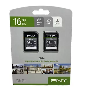 PNY Elite 16GB SDHC Flash Card 2-pk 85 MB/s Class 10 UHS 1 - Picture 1 of 3