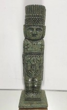 VTG. AZTEC WARRIOR STATUE Sculpture Figurine Turquoise Emerald Mayan Tribal Mask