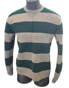 J. Crew Men's Gray and Kelly Green striped 100% Lambs Wool Sweater Large - Picture 1 of 8