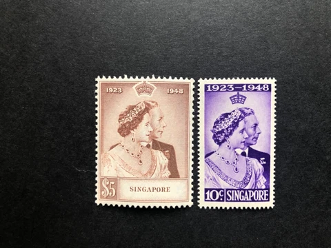 SINGAPORE 1948 KGVI Royal Silver Wedding Unmounted Mint set Sg 31-32 Cover