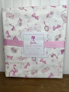 New! Pottery Barn Kids PBK Barbie Twin Duvet Cover White Pink Cover Only - Picture 1 of 5
