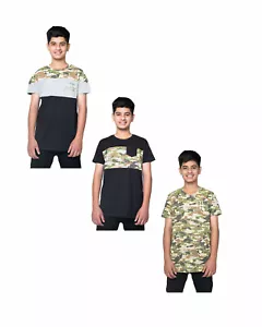 Kids Unisex Boys Girls Camouflage Army Contrast Panel Summer T-Shirt Pack Of 3 - Picture 1 of 10