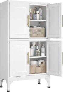 Bathroom Cabinets Freestanding,White Metal Kitchen Storage Cabinet with Doors - Picture 1 of 9