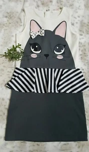 H&M Young Girl Dress With Cat Face Printed in Size 8-10 year old Ruffled NWOT - Picture 1 of 7