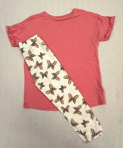 GAP Kids Girls Neon Pink Rolled Sleeve Tunic White Butterfly Crop Leggings S 6 7 - Picture 1 of 11
