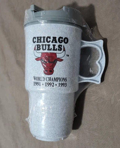 Chicago Bulls World Champions 1991 1992 1993 Tumbler Auto Mug SHELL - Sealed Vtg Cover