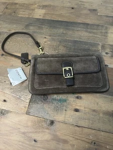 Coach NWT Brown Suede and Leather Wristlet Wallet with Gold Hardware Zip - Picture 1 of 5