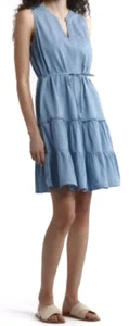 "BeachLunch Lounge" Chambray Blue Dress Womens V-Neck Pockets Casual Sz XL - Picture 1 of 5