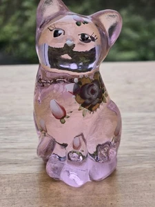 Fenton rosa Glas Katze handbemalt Blumen "Lächelt für Sie" signiert 2,5 Zoll - Bild 1 von 10