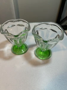 Vintage Anchor Hocking Sundae Ice Cream-Parfait-Sherbet Bowl Green Base X2 - Picture 1 of 4
