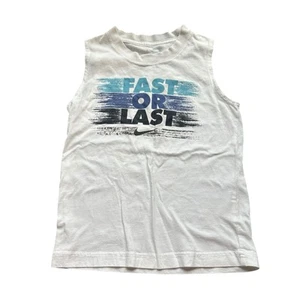 Nike Boys 6 White Sleeveless Tee Shirt Top Fast Or Last Graphic - Picture 1 of 4