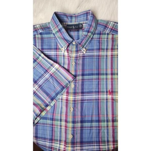 Ralph Lauren Plaid Short Sleeve Button Down Shirt Mens 2XB Blue Multicolor - Picture 1 of 6