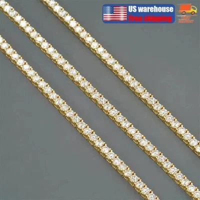 Collar Tenis EE. UU. 2mm 16"-24" Plata de Ley 925 VVS1 MOISSANITA Pasa Probador Foto 1 de 4