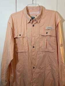 LARGE Magellan Outdoors “Fish Gear” Relaxed Fit BUTTON Shirt Orange Long Sleeve - Picture 1 of 4