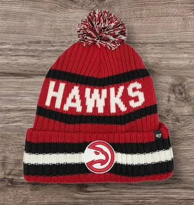 Atlanta Hawks '47 Marca Bering Puños Pom Top Tejido Gorro Gorra NUEVO NUEVO CON ETIQUETAS  Foto 1 de 4
