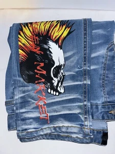 Jeans Mackeen Hombres 42x32 Nite Market Botón Mosca Denim Calaveras Llamas Mohawk - Imagen 1 de 13