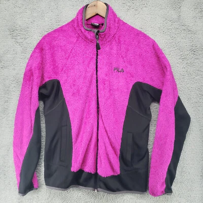 FILA Chaqueta Deportiva Abrigo Mujer M Cremallera Completa Imitación Piel Felpa Rosa Caliente y Negro Foto 1 de 4