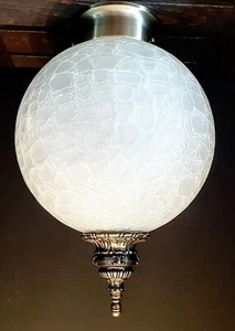 Vintage Mid Century 1960's-70's Retro Crackle Glass Ball Light Fixture - Picture 1 of 24