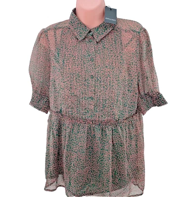 JD Williams Sheer Pleated Shirt Puff Sleeve and Cami Set, Size UK 10, Pink - Image 1 of 4
