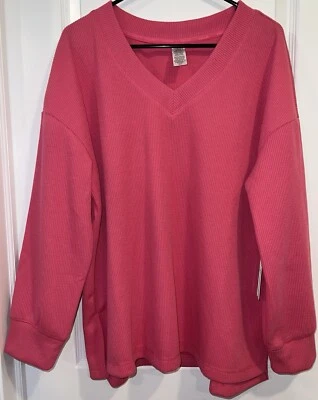 RBX Women's Active V-Neck Sweater Size XL Hot Pink Ribbed Top Drop Shoulder NWT - Image 1 of 4
