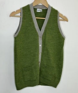 Guirnalda de Colección Para Mujer Lana Virgen Verde Suéter Chaleco Botón Delantero Preppy S Defecto - Imagen 1 de 12