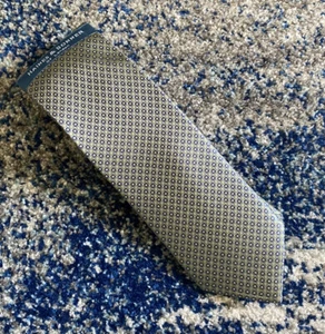 New Haines & Bonner London Green Blue Cream Geometric Handmade Silk Necktie - Picture 1 of 4