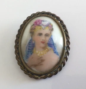 Brooch Antique Porcelain Limoges Portrait Of Woman REF78674 - Picture 1 of 2