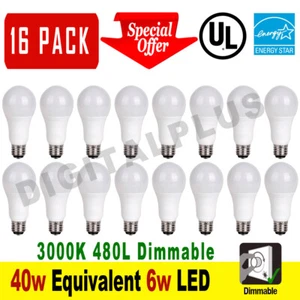 16 LED Light Bulbs GREENLITE 6W 40W Rep 480L 3000K A19 Dimmable (High Quality) - Picture 1 of 1