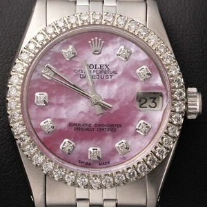 Rolex Datejust 6827 Diamond Bezel Watch 31mm Pink Mother of Pearl Dial, 1.30ct - Picture 1 of 9