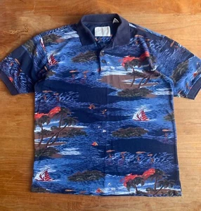 Vintage 90s Island Fever USA Short Sleeve Hawaiian Cotton Pique Polo Shirt M - Picture 1 of 16